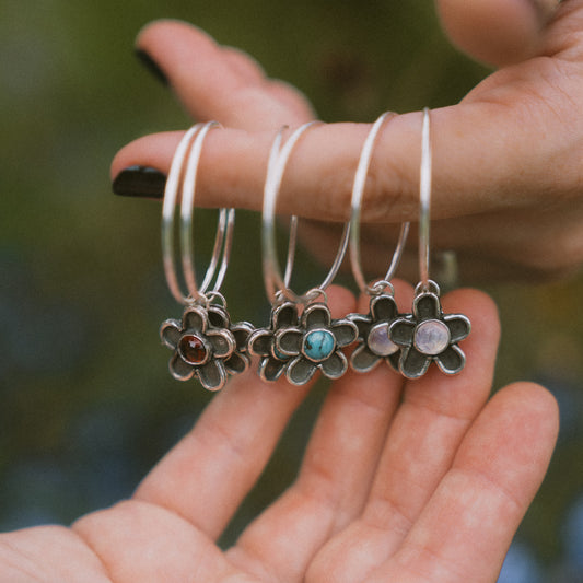 Hoops — Rainbow Moonstone Flower Power Hoops