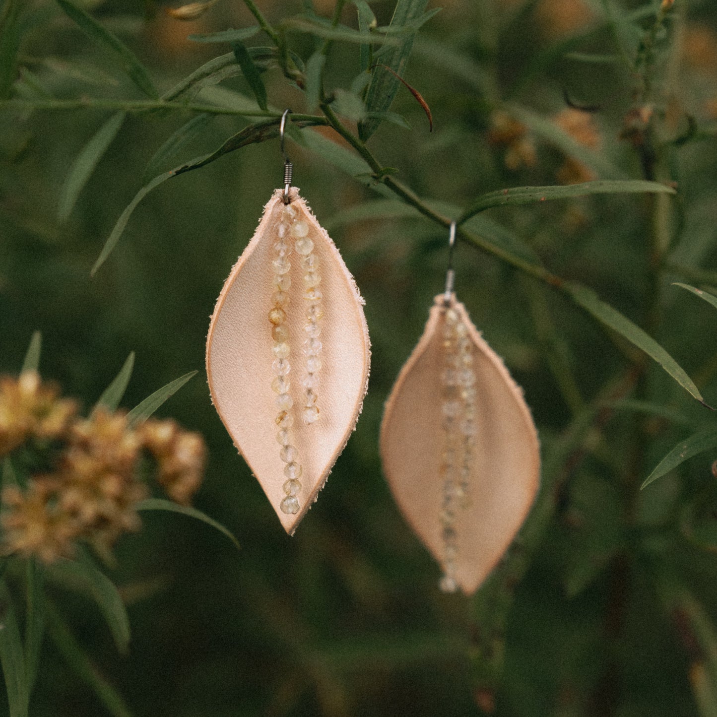 Golden Quartz Leaves Earrings