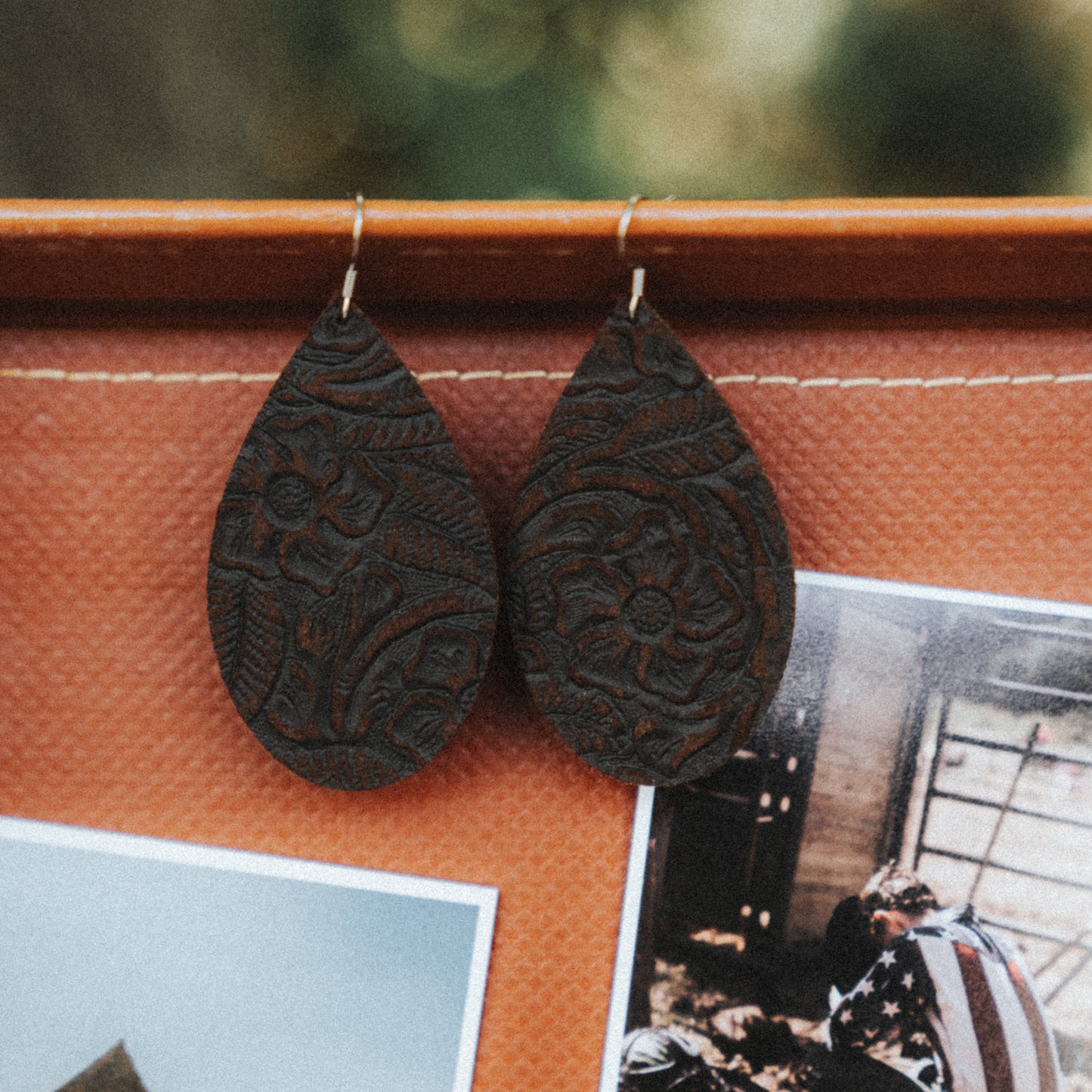 Floral-Stamped Leather Earrings