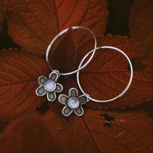 Hoops — Rainbow Moonstone Flower Power Hoops